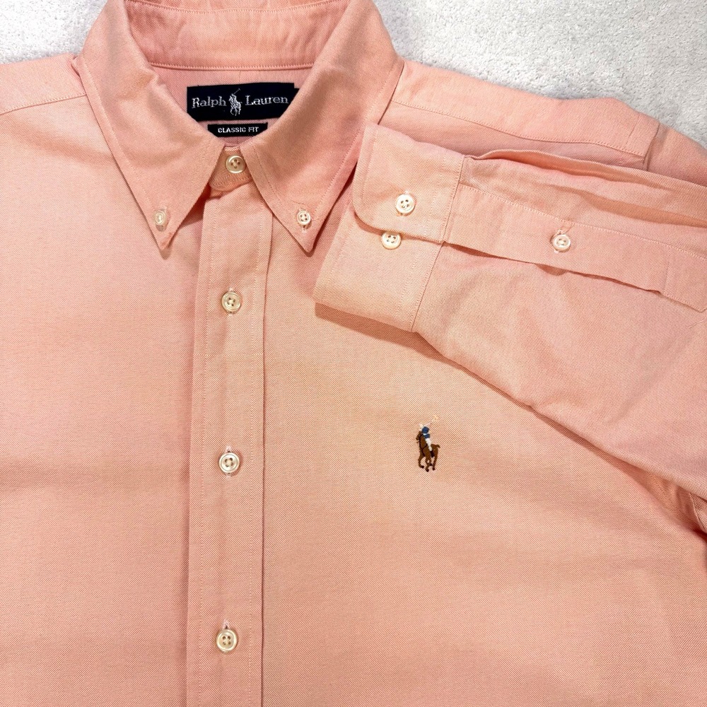 Polo Ralph Lauren Shirt Men 16.5 34/35 Orange Classic Flesh Pony Button Down L/S